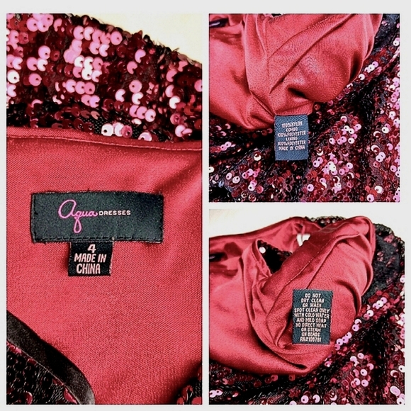 Aqua Red Burgundy Sequined Cocktail Dress Size 4 Sleeveless Cowl Neck - Picture 5 of 5